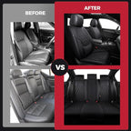 Black Car Seat Covers Full Set - Faux Nappa Leather Seat Covers for Cars, Ultra Breathable Waterproof Front Seats Protector with Lumbar Support, Universal Fit for Automotive Sedan SUVs Pickups