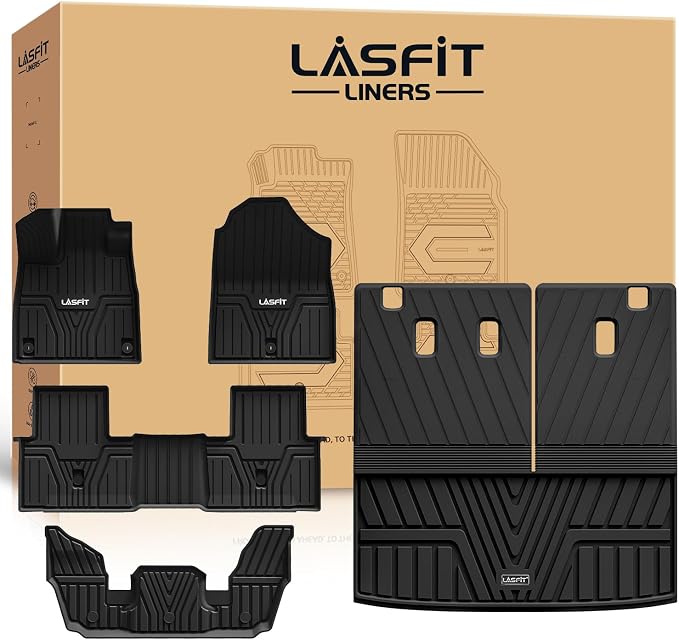 Floor Mats & Trunk Mat with Backrest Mat for Honda Pilot 2023-2025 2026, Split & One-Piece Foldable Seating All Weather TPE Floor Liners 1st & 2nd & 3rd Row & Cargo Mat with Seatback Mat, Black