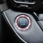 Car Bling Crystal Rhinestone Engine Start Ring Decals, 2 Pack Car Push Start Button Cover/Sticker, Key Ignition Knob Bling Ring, Sparkling Car Interior Accessories for Women (Double Pink)