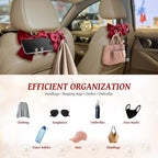 2 PCS Bow Pearl Car Seat Headrest Hook – Cute Purse Hook for Car, Girly Interior Decoration Accessories Hook Hanger, Seatback Holder for Purses & Bags, Elegant Car Organizer (Red)