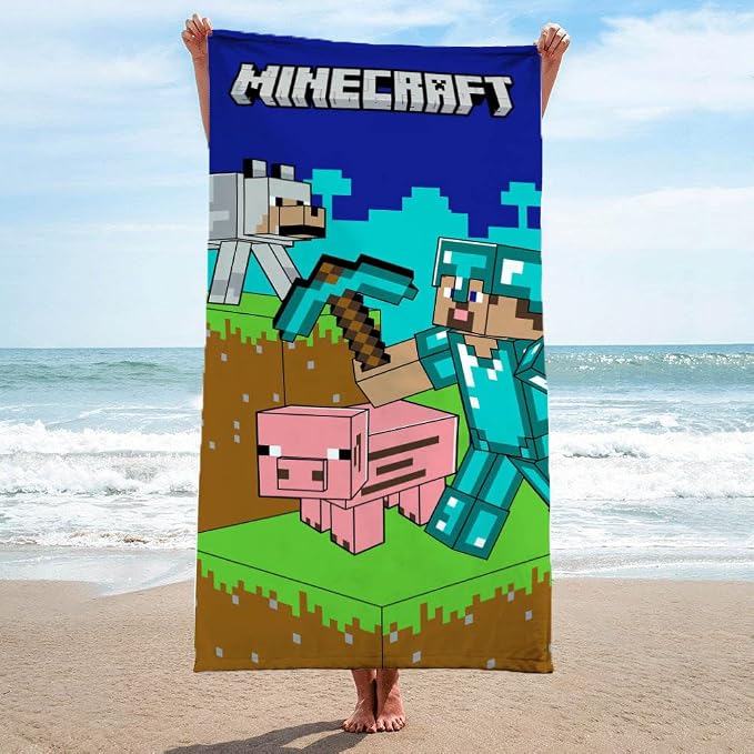 Minecraft Kids Bath Pool Beach Towel - Super Soft & Absorbent 100% Cotton Towel, Measures 28 x 58