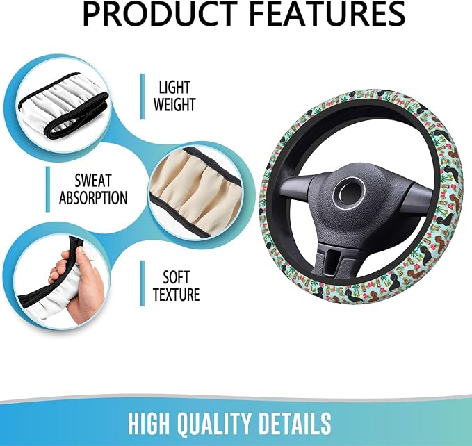 Elastic Steering Wheel Cover Car Accessories Cute Universal 15 Inch Absorbing Sweat Non-Slip Breathable for Man Woman, Cute Dachshund Floral