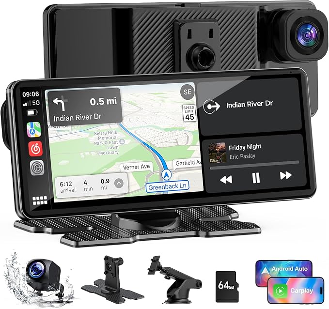 6.86" CarPlay Screen with Dual Dash Cam 2.5K Front 1080P Rear | Apple CarPlay & Android Auto, Mirror Link, Voice Control, GPS Navigation — Access maps, music and calls for daily drives.