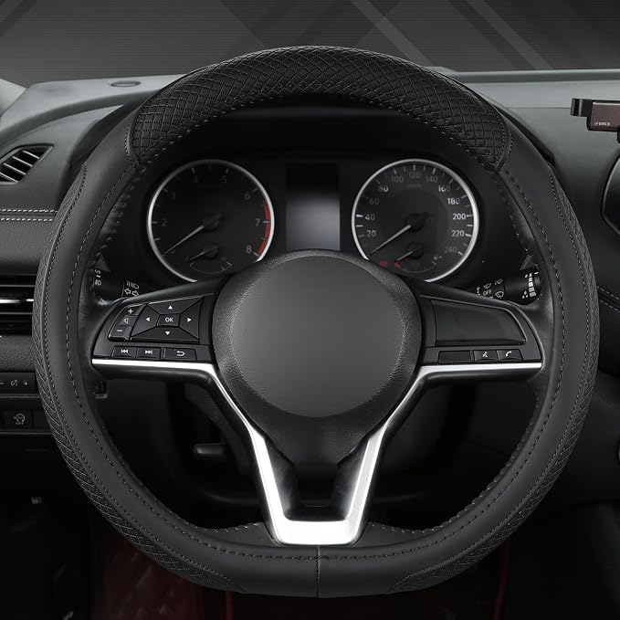 Customized Auto Car Steering Wheel Cover for Nissan,D Shaped Steering Wheel Cover for Rogue,Altima,Kicks (D-Shaped-Black)