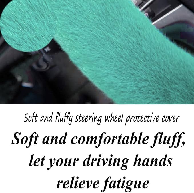 Fluffy Steering Wheel Cover for Women Fuzzy Steering Wheel Cover Winter Warm Faux Wool Plush Car Wheel Cover Furry Steering Wheel Protector Universal Fit 15 Inch (Green)
