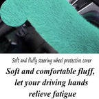 Fluffy Steering Wheel Cover for Women Fuzzy Steering Wheel Cover Winter Warm Faux Wool Plush Car Wheel Cover Furry Steering Wheel Protector Universal Fit 15 Inch (Green)