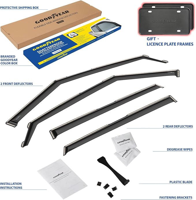 Goodyear Shatterproof in-Channel Window Deflectors for Kia Seltos 2021-2026, Rain Guards, Window Visors for Cars, Vent Deflector, Car Accessories, 4 pcs - GY008487
