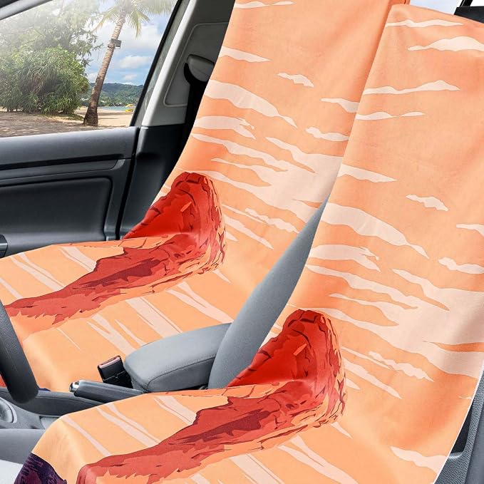 Car Seat Towel Covers with Storage Bag, 63 x 32 Inch Universal Non Slip Waterproof Sweat Protector for Car Truck, Gym Swimming Running, Machine Washable (2 Pack,Rock Arch)