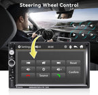 7" Double Din Car Stereo Audio Bluetooth MP5 Player USB FM Multimedia Radio+ 4 LED Mini Backup Camera with Steering Wheel Remote Support Mobile Phone Synchronization (Used in Android/iOS)