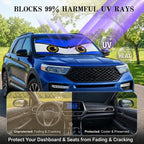 Car Windshield Sun Shade, Universal Fit Full-Size SUV Pickup, Monster Blue | 63 x 33.86" Large Foldable Windshield Cover, Foldable Front Window Sunshade, UV Heat Blocker, Cute Eyes Series