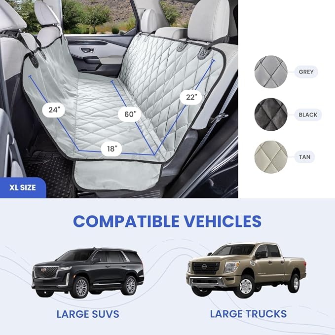 Dog Backseat Cover with Hammock for Cars, SUVs, and Trucks – Waterproof Layers, Nonslip Seat Protector, Durable Nylon Clips, K9 Shield with Heavy Duty Thread, (Extra Large, Grey)