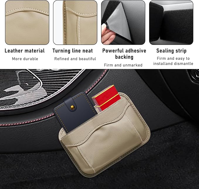 Car Seat Side Pocket Organizer, PU Leather Cell Phone Sunglasses Storage Pocket, Mini Seat Gap Filler Pouch for Auto Seat Door Window Console, Interior Car Accessories (Beige)
