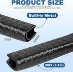 20Ft (6.1m) Car Door Edge Guards, U-Shaped Black Car Door Protector, Automotive Door Entry Guard Fit for Most Vehicles, Built-in Metal Clips, No Need Adhesive, Easy to Cut