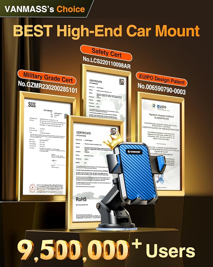 【85+LBS Strongest Suction & Military-Grade Ultimate Car Phone Mount【Patent & Safety Certs】 Cell Phone Holder for Dash Windshield Vent for iPhone 17 Pro Max Automobile Accessory Kits,Light Blue