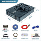 10" Upgrade 800W Slim Under Seat Powered Car Subwoofer, Car/Truck Audio Sub Built in Amplifier amp Combo, with Blue LED Light (RGB LED Subwoofer+Installation Wire Kit)