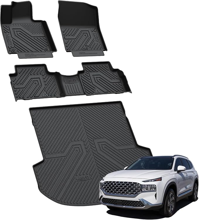 Floor Mats & Cargo Mat for Hyundai Santa Fe 2023 2022 2021 (Only Fit Gas, Not Fit Hybrid or PHEV) All Weather TPE Custom Fit Floor Liners Accessories, Full Set Car Mats and Trunk Mats