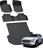 Floor Mats & Cargo Mat for Hyundai Santa Fe 2023 2022 2021 (Only Fit Gas, Not Fit Hybrid or PHEV) All Weather TPE Custom Fit Floor Liners Accessories, Full Set Car Mats and Trunk Mats