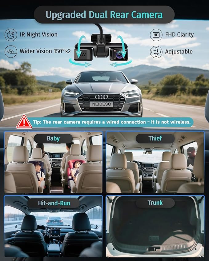Neideso 5 Channel 360° Dash Cam Front and Rear, 4K + 3*1080P, STARVIS 2 Sensor, AI Driver Fatigue Alert, 5GHz WiFi GPS Car Dash Camera, HDR Night Vision, Free 128GB Card, 24H Parking Mode, N900Ultra