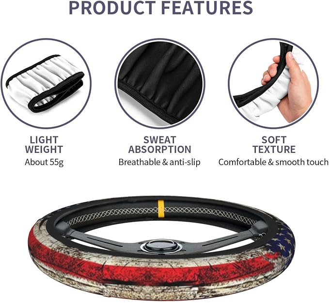 American Flag Deer Camo Retro Steering Wheel Cover Car Accessories Cute for Women Girls Girly Universal 15 Inch Neoprene Auto Interior Decor Anti Slip Car Truck Protector