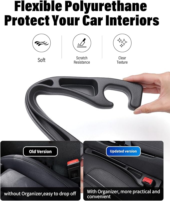 Car Seat Gap Filler, 2 Pack No-Drop Seat Side Gap Seam Filler Organizer with Phone Holder, Universal Fit Fill The Gap Between Seat and Console, Perfect for Car SUV Truck Black