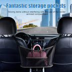 Car Net Pocket Handbag Holder, Organizer Mesh Bag Between Two Seat, Driver Storage Netting Pouch for Handbag Purse, Barrier of Backseat Pet Kids, Car Accessories for Women Men (Black)