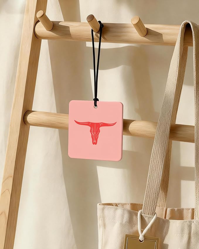 Boho Western Pink Orange Car Air Freshener 4 Pcs, Preppy Cow Skull Cactus Cowgirl Boots Square Hanging Air Freshener for Closet Drawer Books, Western Car Accessories Mirror Decor for Women