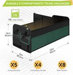 Large Trunk Organizer for SUV with 5 Compartments, Collapsible Car Organizer with Strong Handle and Non-Slip Bottom, Storage Organizer for Sedans, Van, Jeep, Grocery, Black Mixed Green