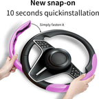 2Pc Carbon Fiber Steering Wheel Cover Universal Fit 99% Cars | Non-slip soft grip, easy to wipe clean, quick to install, perfect for daily commutes and road trips, Pink