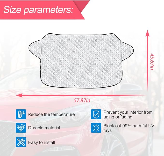 Car Magnetic Windshield Snow Cover, 4 Layers WAaterproof Windproof Protection,Snow,Ice,Sun,Frost Defense, Universal for SUV, Truck, Sedan, Van (Silver)