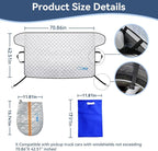 Thickened Car Windshield Cover for Ice and Snow,Sunshade. All-Weather Windproof Frost Protector to Save Morning Scrape Time, Fits Large SUVs & Pickup Trucks (70.86"x42.5"/Silver)