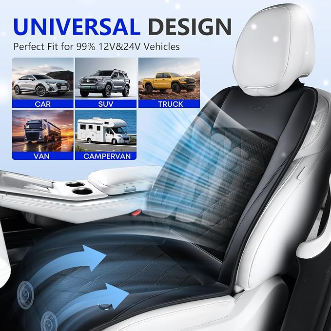 Cooling Car Seat Cover, Ventilated Seat Cushion Cooling Car Seat Pad for Summer Driving with Powerful Turbo Fans Universal Fit for Car SUV Truck Van-Light Black
