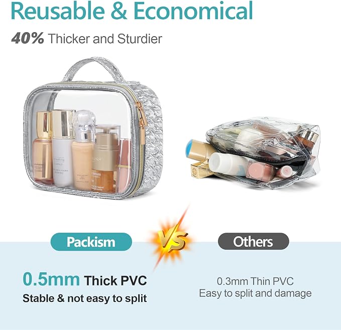 Clear Makeup Bag - TSA Approved Toiletry Bag for Carry-on & Checked Luggage, Water Resistant Car Storage Organizer with Reinforced Seams