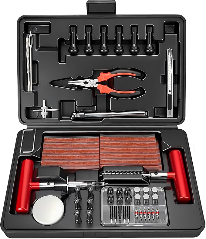 Heavy Duty Tire Plug Kit - 98pcs All-in-One Universal Tire Repair Kit for Tubeless Flats, Emergency Tire Patch Kit for Car, Truck, SUV, ATV, Motorcycle, Trailer & RV