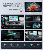 Car Radio Stereo for Honda Accord 2008-2012, Wireless CarPlay Android Auto | 10.2-inch IPS HD touchscreen, 5G WiFi GPS navigation, phone link, Bluetooth FM AM SWC, 1080P backup camera, plug-and-play