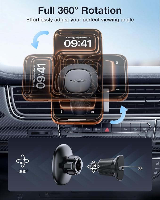 Car Phone Holder for Magsafe [Super Strong Magnets] Magnetic Phone Holders for Your Car, 360°Adjustable Air Vent Hands Free Cell Phone Mount Cradle (Matte Black, Regular)