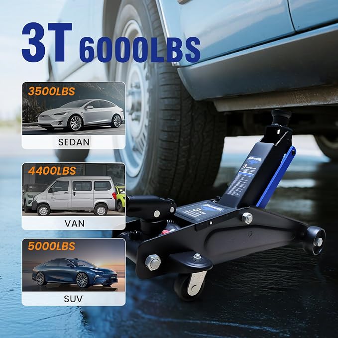 ANTPOWER 3 Ton (6,600 lbs) Floor Jack, Low Type, Suitable for Sports Multi-Purpose Vehicles with Wheels for Secure Lifting,Fast Lift Floor Jack,Providing Stable Support for Various Cars (3 Ton)