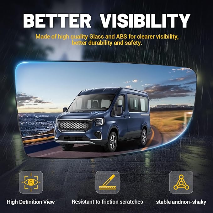 Driver and Passenger Lower Side Mirror Glass Compatible with 2015-2025 Ford Transit 150 250 350 2023-2025 E-Transit Replace BK3Z-17K707-A BK3Z17K707A