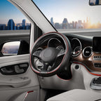 Car Steering Wheel Cover Universal Standard Size 14 1/2"-15" Leather with Carbon Fiber Pattern Black and Red
