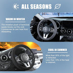 Black Suede D Shaped Steering Wheel Cover, Breathable Non-Slip Sweat-Proof Wear-Resistant No Pilling, Warm in Winter and Cool in Summer, Universal 15 inch