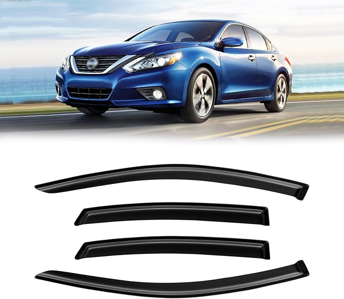 Rain Guards for 2013-2018 Nissan Altima, Out-Channel Window Visor Shields Vent Deflector Shade Wind Dark Smoke 2014 2015 2016 2017 13 14 15 16 17 18, Tape-On Outside-Mount, 4PCS