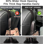 2Pcs Wide Car Headrest Hooks for Purses and Bags, 2026 Upgraded 0.98” Wide Opening for Thick Bag Handles, Premium Leather Car Seat Hanger with Dual Metal Hooks, WideFit Black