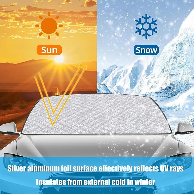 Car Windscreen Cover (57" x 41") Extra Thick 4-Layer Protective Windshield Cover for Car, SUV & Truck, Snow Ice Frost Sun UV Dust Water Resistent, All-Season Windshield Protection
