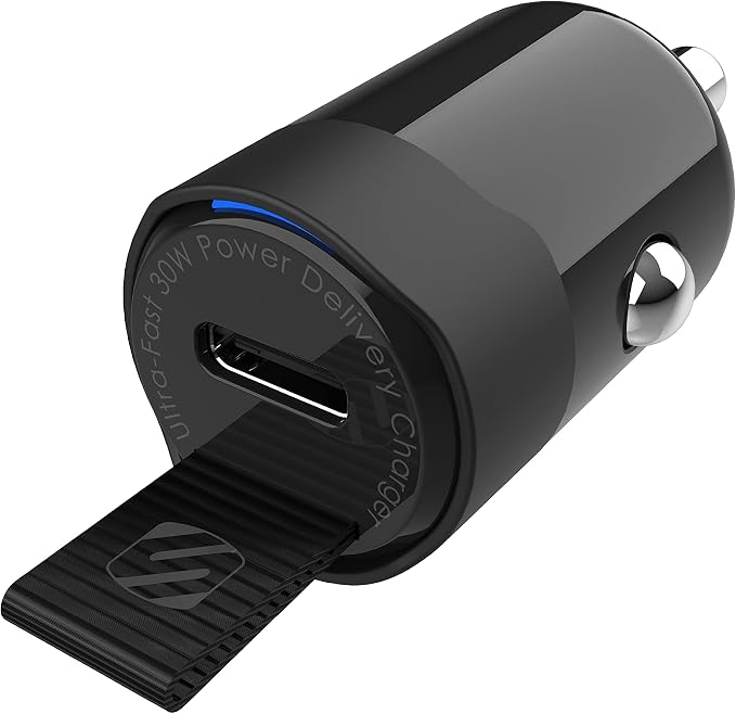CPDC30 PowerVolt 30-Watt USB Type-C Fast Mini Flush Fitting Car Charger with Fabric Pull Tag & Power Delivery 3.0 with PPS for All USB-C Devices