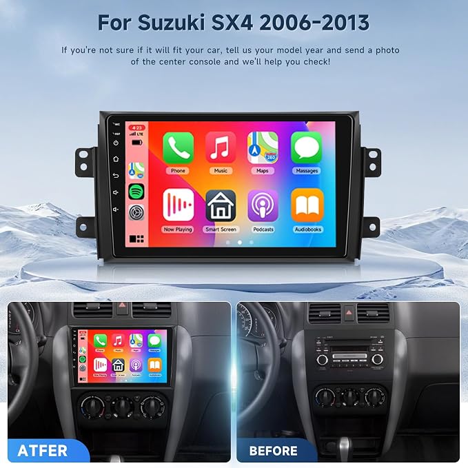5Ghz WiFi Android 15 Car Stereo for Suzuki SX4 2006-2013 with Wireless Carplay Android Auto, 9 Inch Touch Screen Android Radio Support GPS/Bluetooth/FM/SWC/Backup Camera 2G+64G