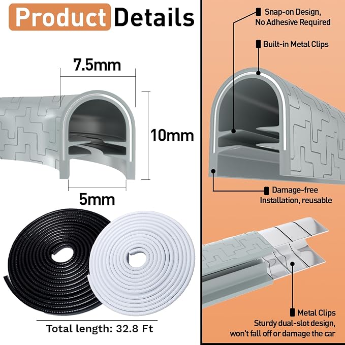 Car Door Edge Guards, 32.8Ft(10m) Car Door Protector Edge Guards Rubber Seal, Doors Edge Trim U Shape Edge Guards for Cars Trucks Suvs (Gray)