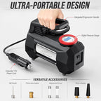 HAUSBELL Tire Inflator 150PSI Portable Air Compressor | 12V DC, 35L/Min fast inflation for SUV, Sedan & more. Digital gauge with auto shut-off. LED light for roadside & night use.
