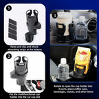 Car Cup Holder Expander, 2-in-1 Multifunctional Adjustable Drink Holder, Black Universal Beverage Organizer for Vehicle Console, 7.32 x 3.35 Inch