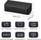 Car Sunglasses Holder, Large Capacity Universal Fit Adhesive Mount Eyewear Case with Magnetic Closure Glasses Protective Storage Box for Man Women Beige