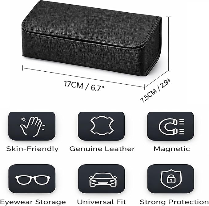 Car Sunglasses Holder, Large Capacity Universal Fit Adhesive Mount Eyewear Case with Magnetic Closure Glasses Protective Storage Box for Man Women Orange