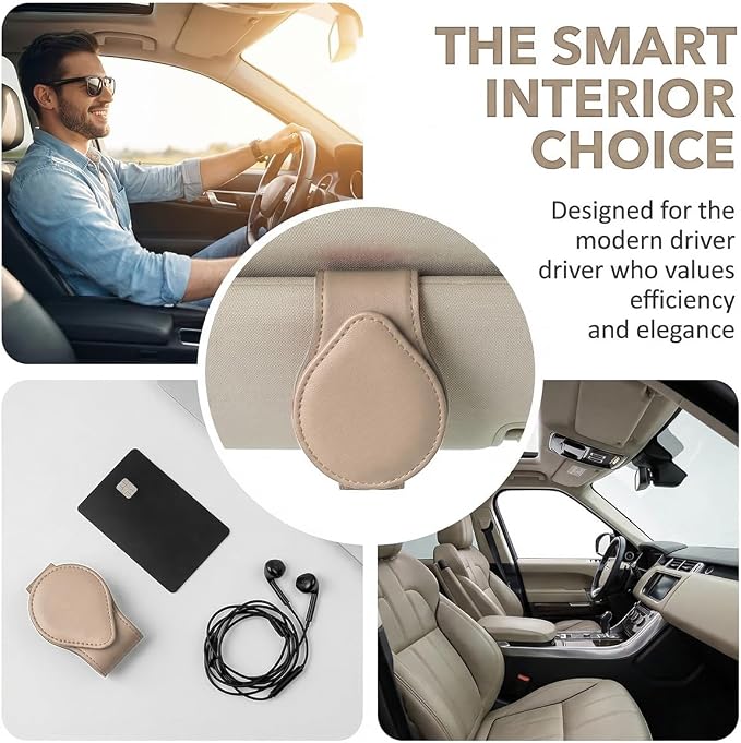 Car Visor Sunglasses Holder, Magnetic Vehicle Sun Visor Eyeglasses Hanger Ticket Card Holder Clip, Auto Interior Sunvisor Glasses Mounter Organizer, Universal for Vehicles (Beige)